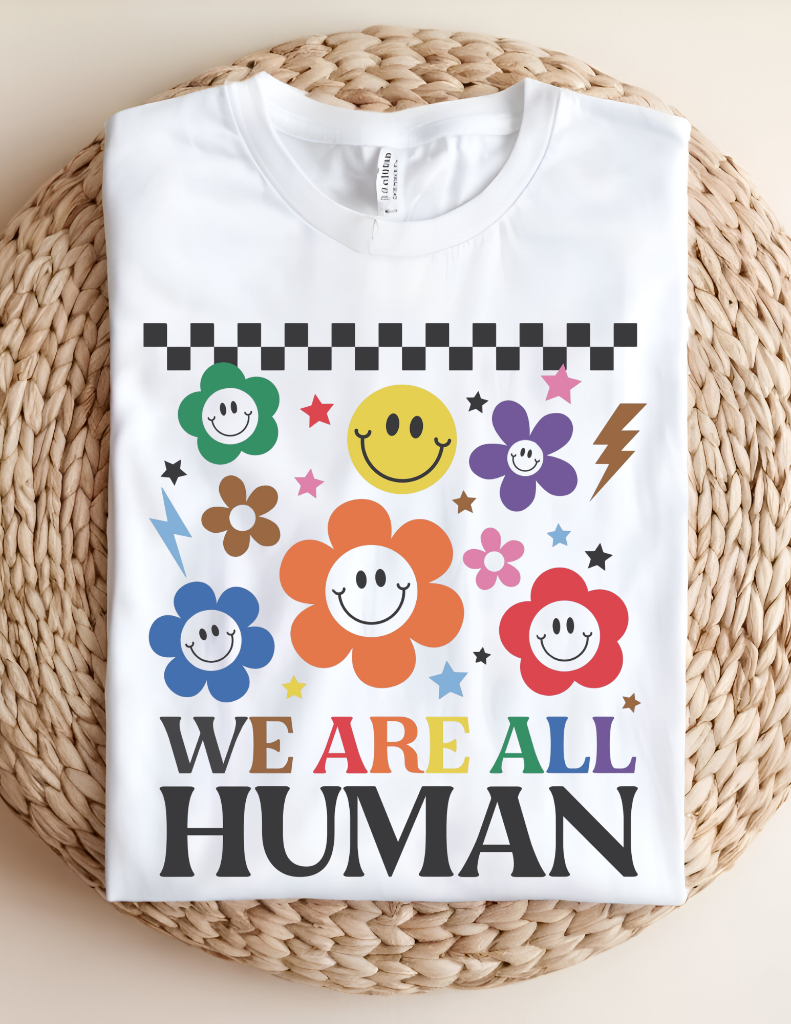 We Are All Human Smiley Flower Pride Tee
