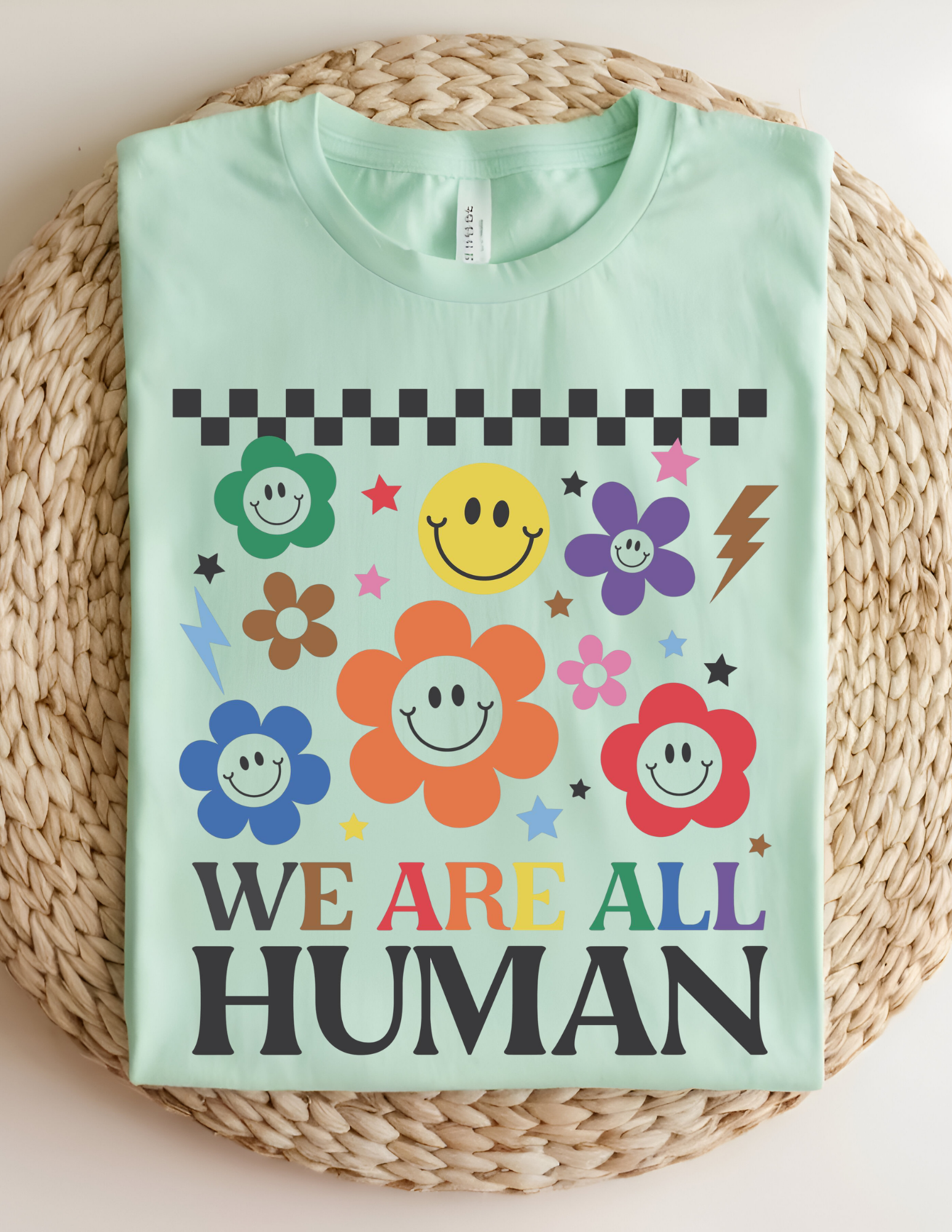 We Are All Human Smiley Flower Pride Tee