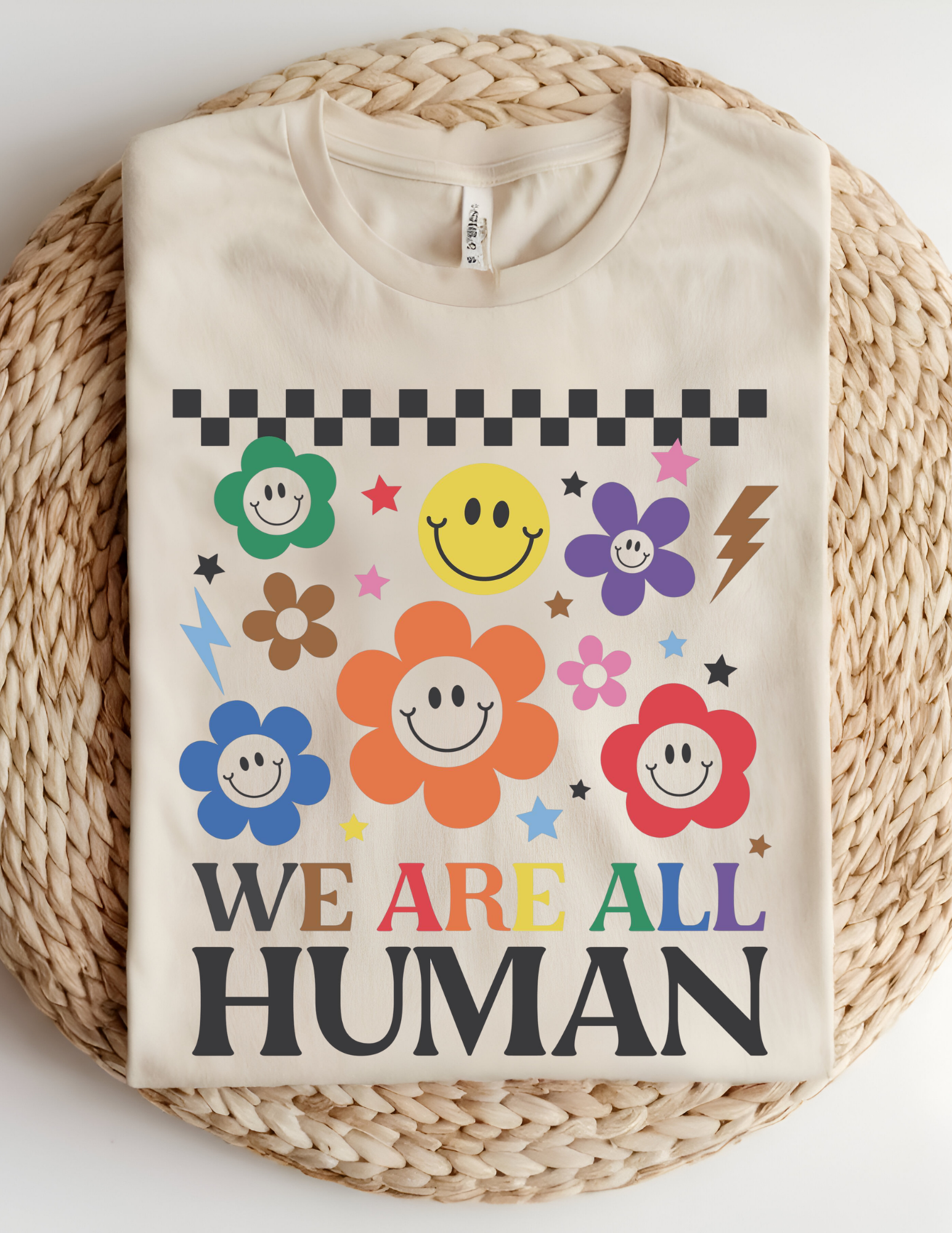 We Are All Human Smiley Flower Pride Tee