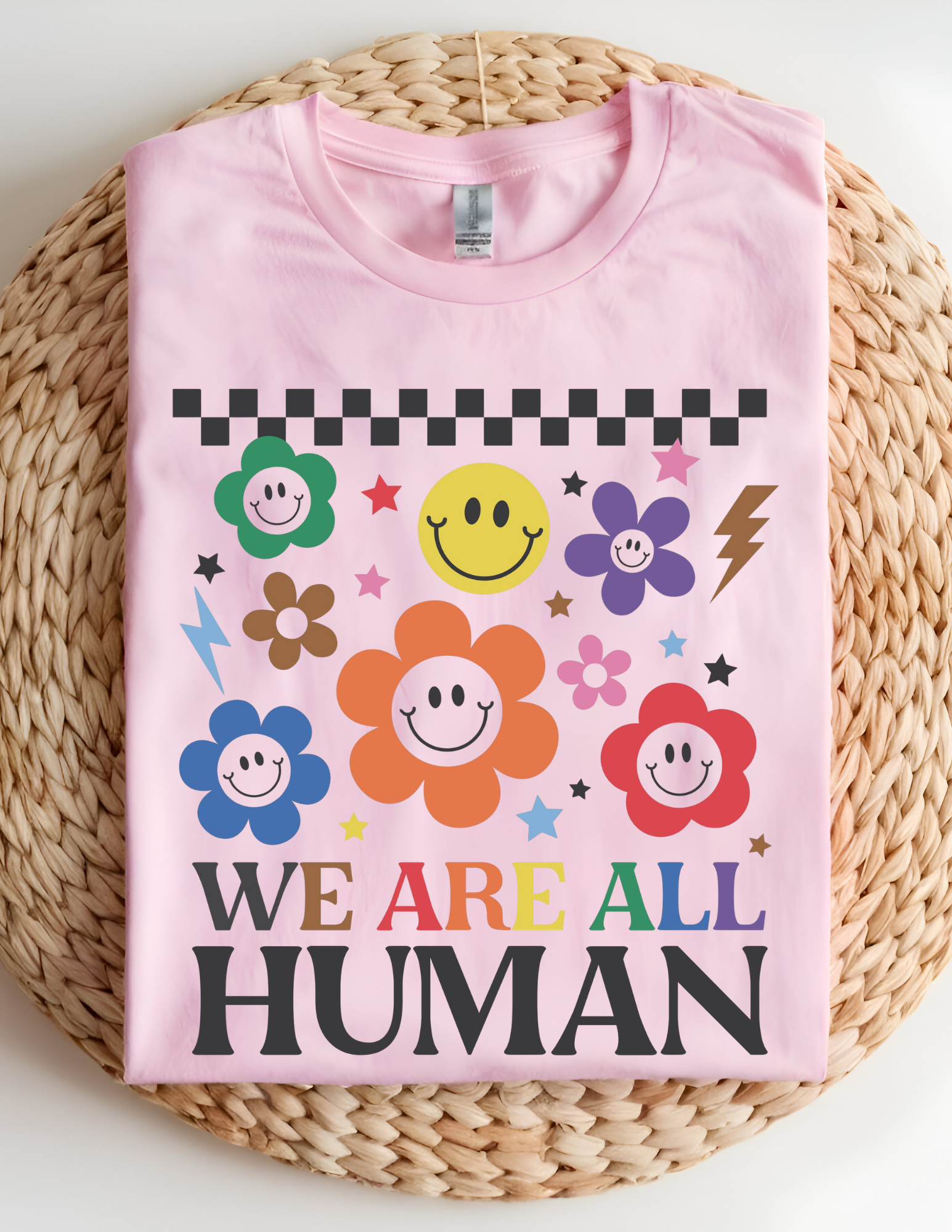 We Are All Human Smiley Flower Pride Tee