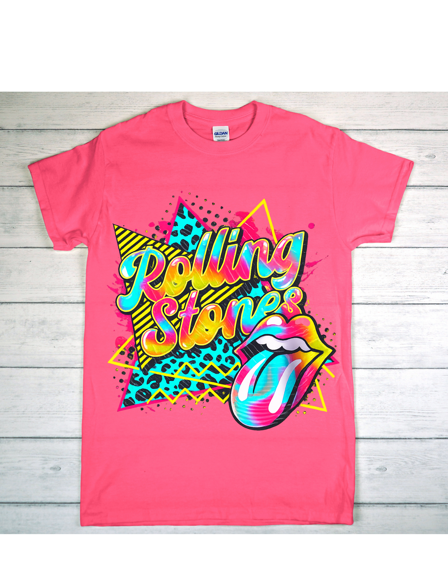 Retro Neon Rolling Stones Graphic Tee