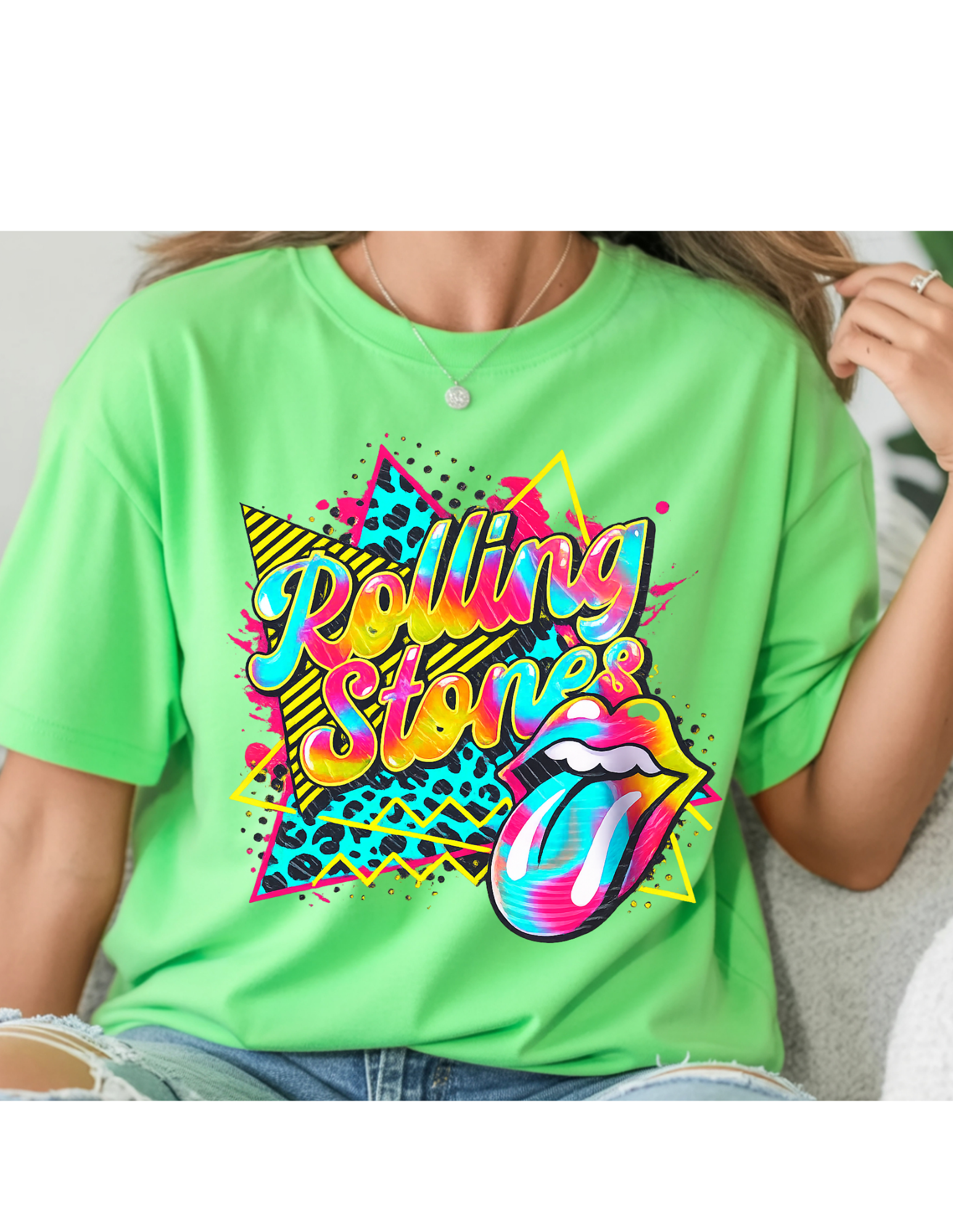 Retro Neon Rolling Stones Graphic Tee