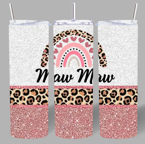Glitter Leopard Maw Maw 20oz Skinny Tumbler