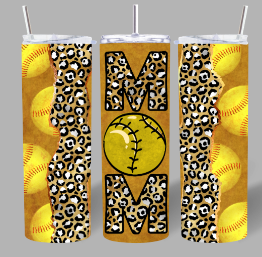 Softball Mom Leopard Print Tumbler