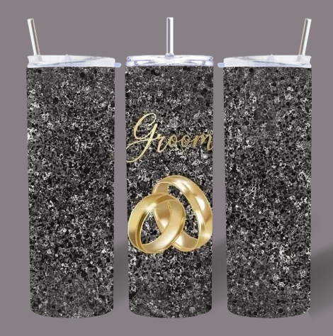 Groom Black Glitter Wedding Tumbler