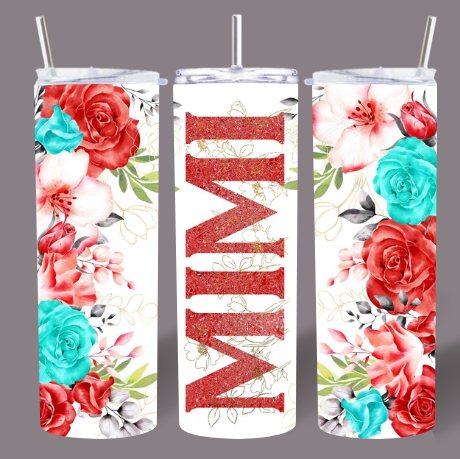 Floral Glitter Mimi 20oz Skinny Tumbler