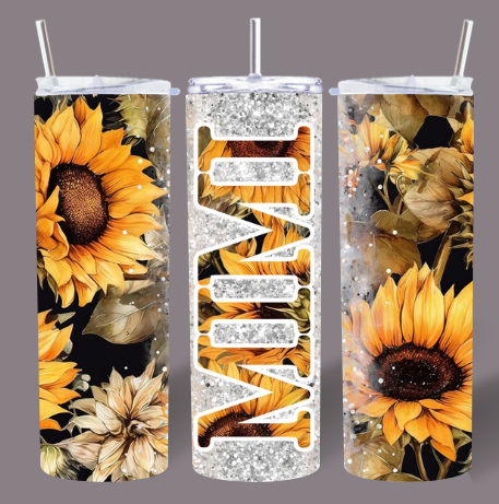 Sunflower Glitter Mimi 20oz Skinny Tumbler