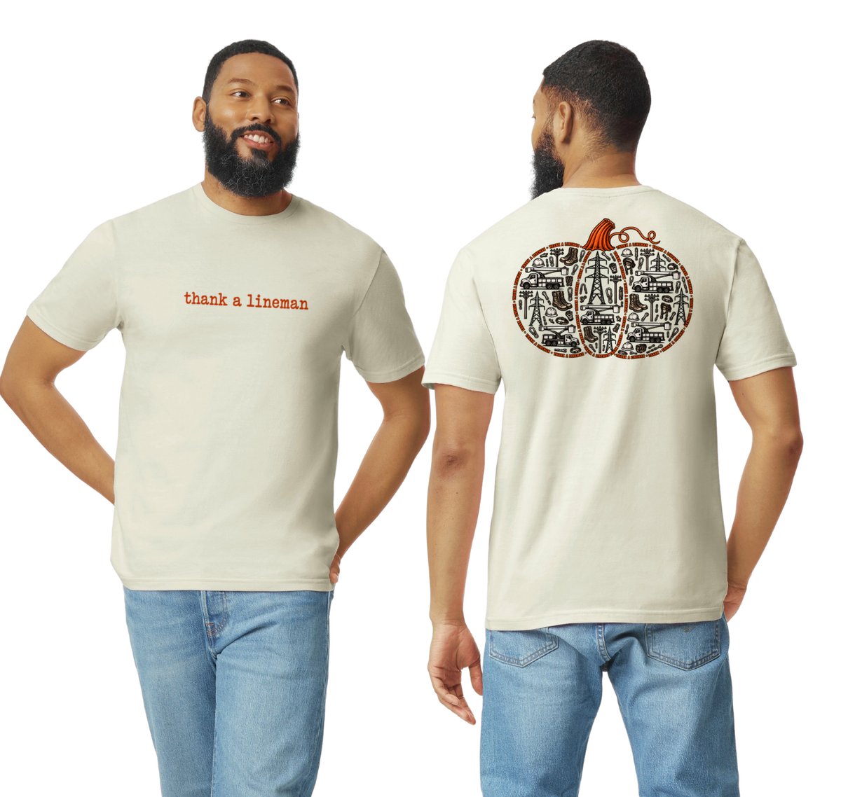 Thank a Lineman – Fall Pumpkin Front & Back Tee