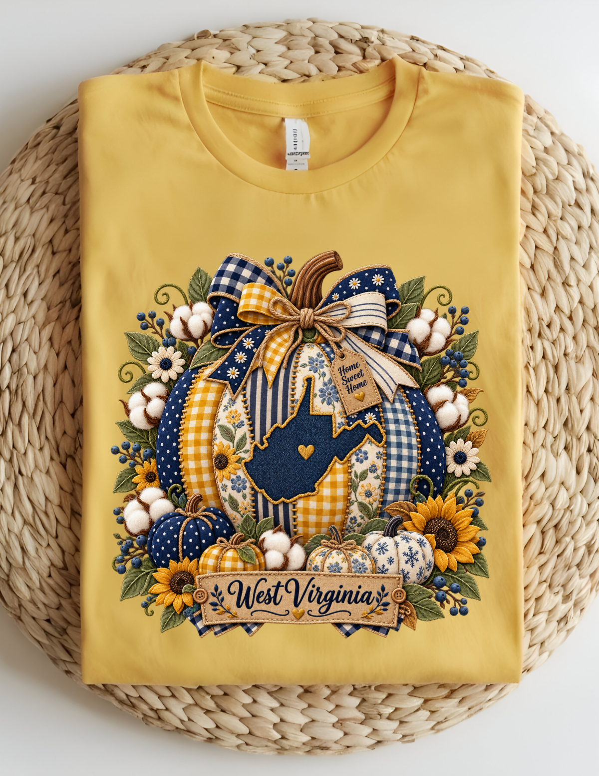 West Virginia Patchwork Pumpkin Fall Tee