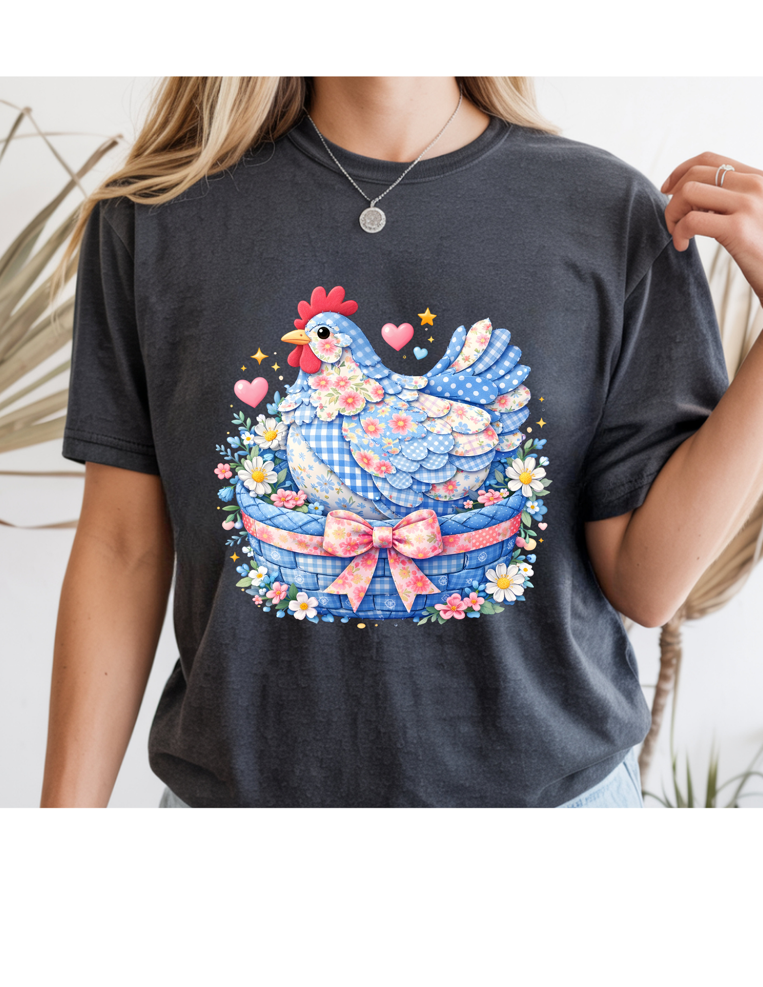 Floral Patchwork Chicken Basket Tee