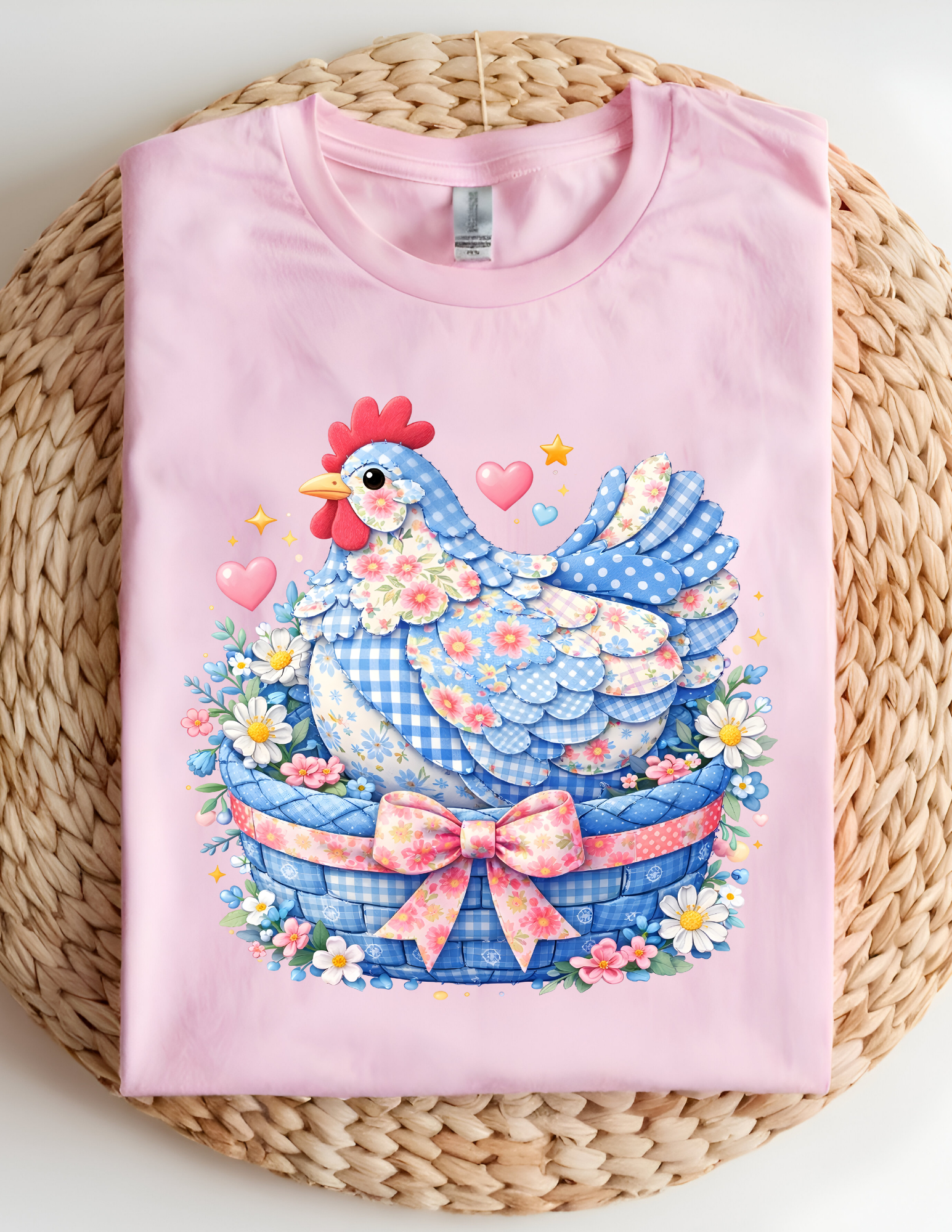 Floral Patchwork Chicken Basket Tee