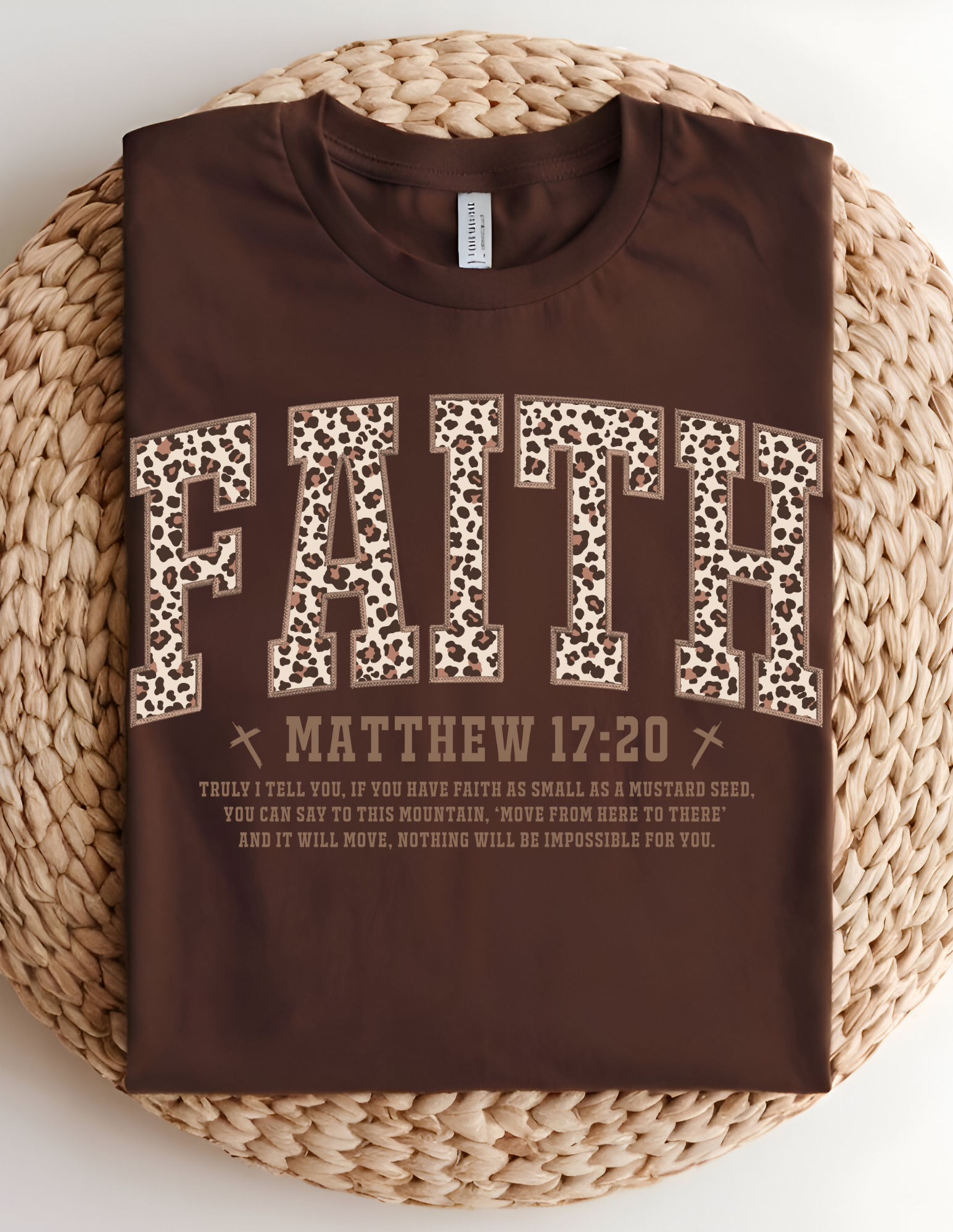 Leopard Faith Tee – Matthew 17:20 Scripture Shirt