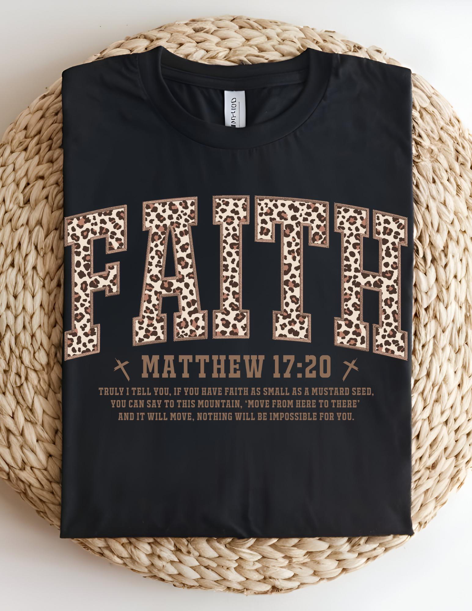 Leopard Faith Tee – Matthew 17:20 Scripture Shirt