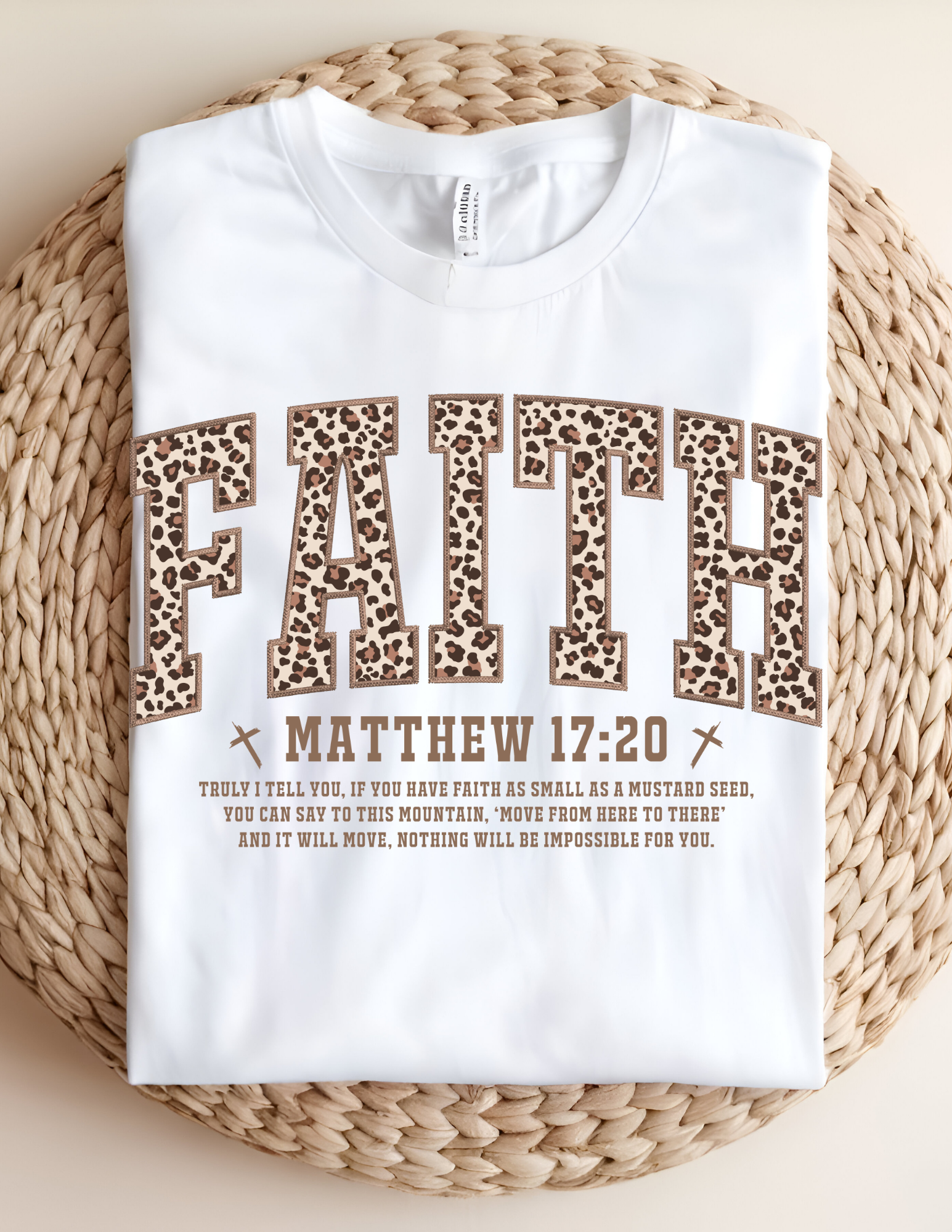 Leopard Faith Tee – Matthew 17:20 Scripture Shirt