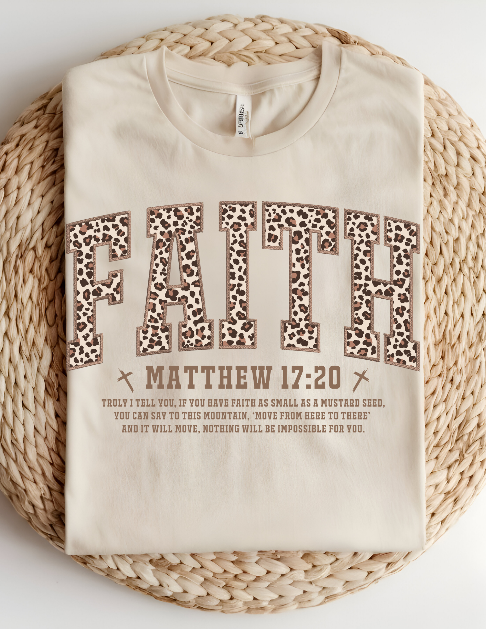 Leopard Faith Tee – Matthew 17:20 Scripture Shirt