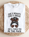 “She’s Beauty, She’s Grace” Leopard Bow Funny Graphic Tee