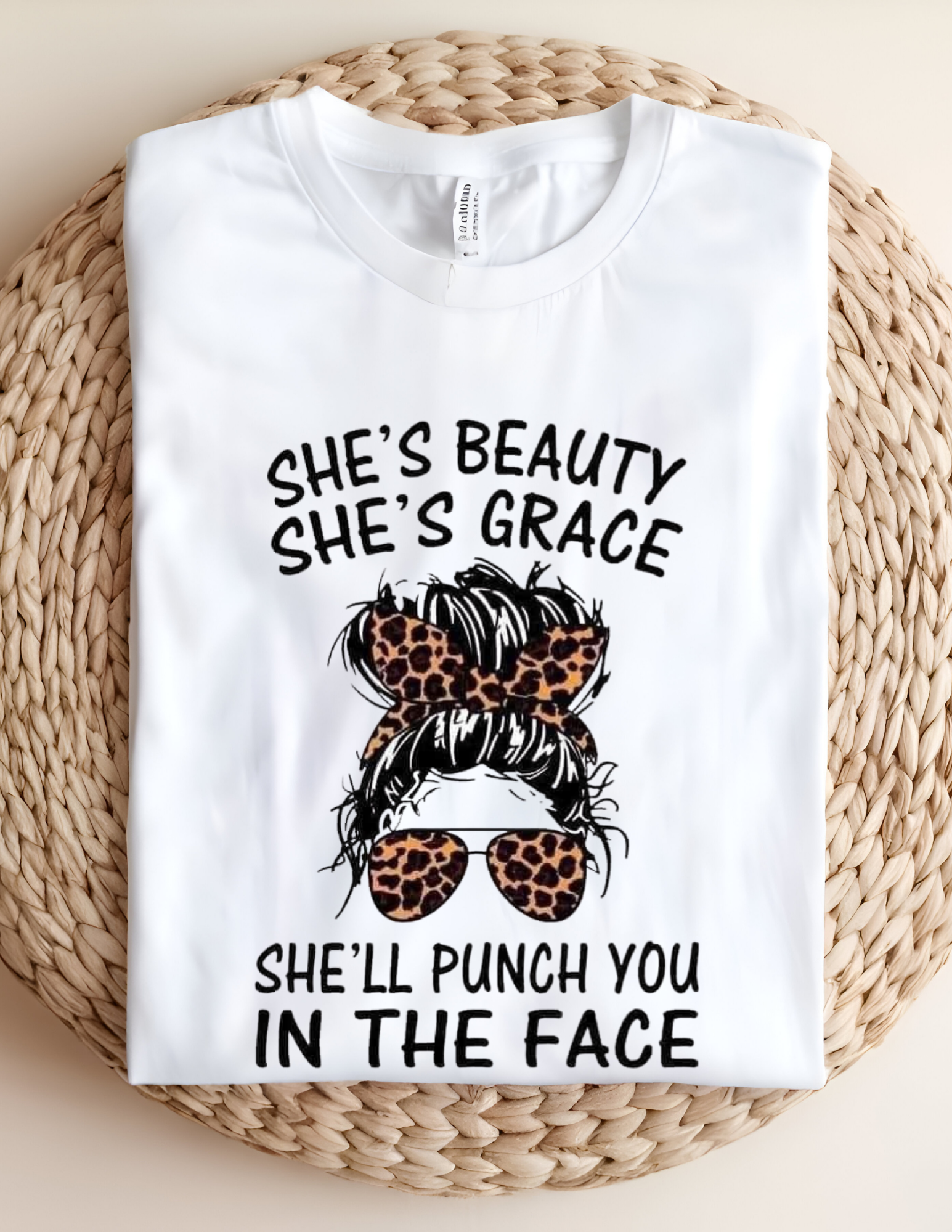 “She’s Beauty, She’s Grace” Leopard Bow Funny Graphic Tee