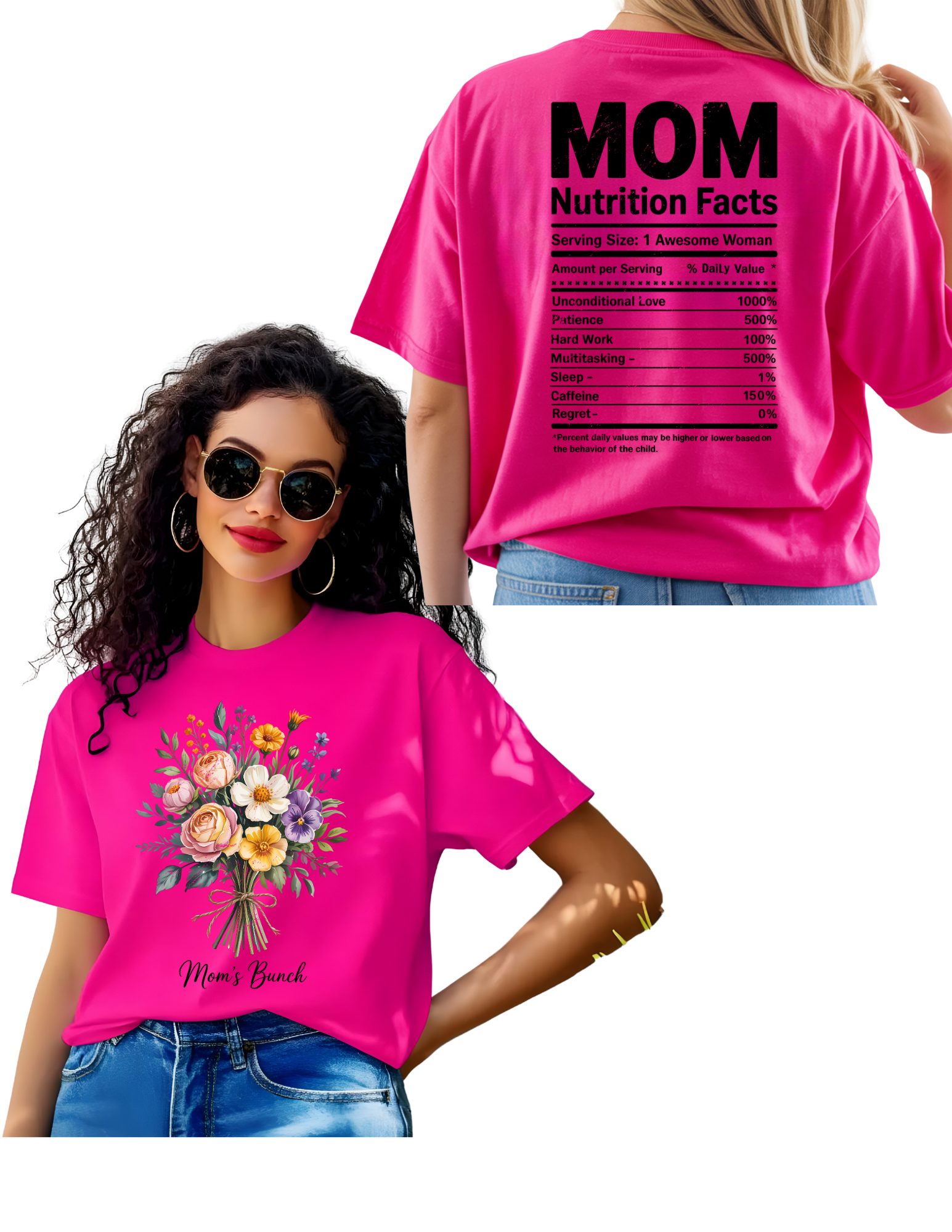“Mom’s Bunch Nutrition Facts” Front & Back Tee