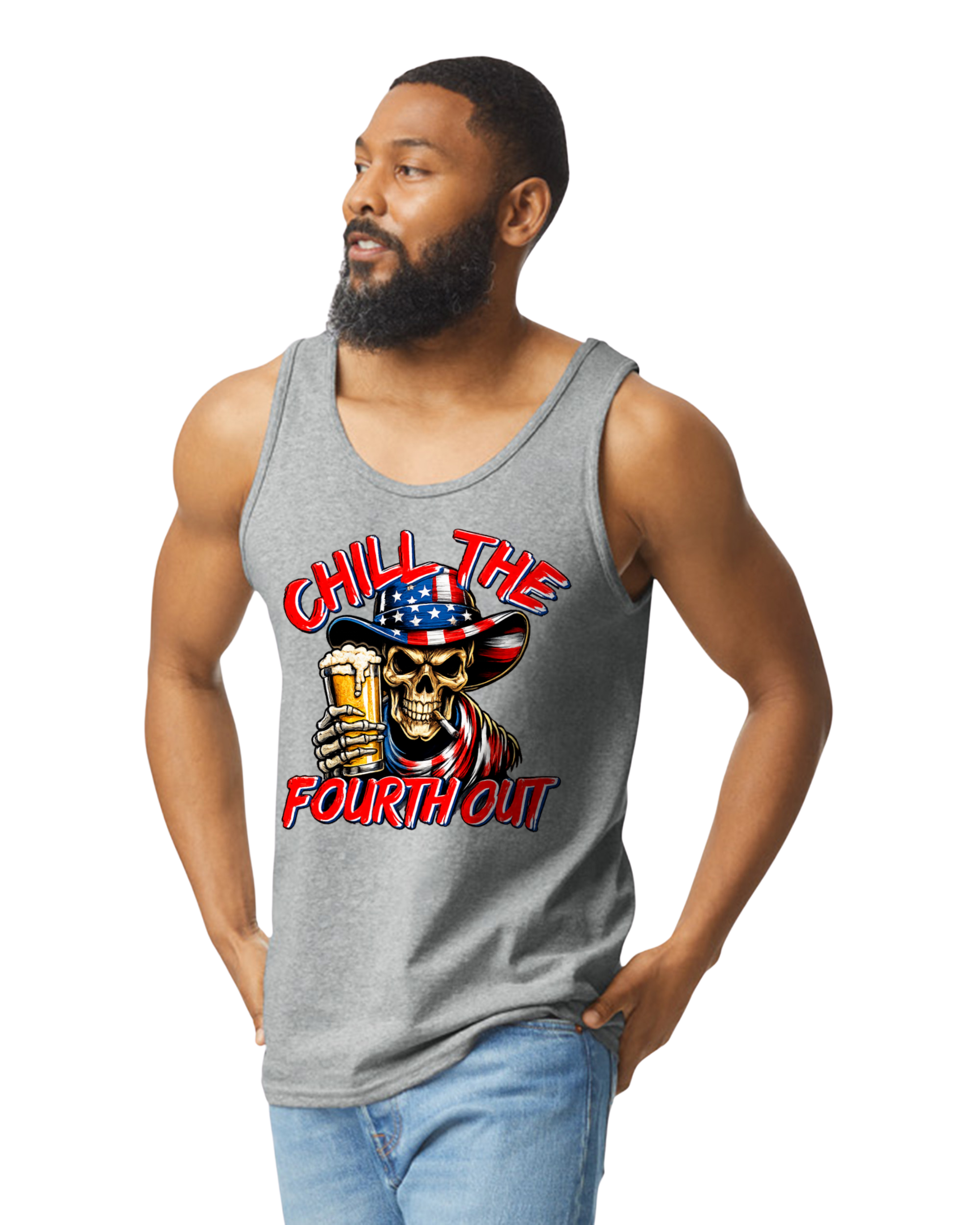 Chill The Fourth Out Patriotic Skull Men’s Tank