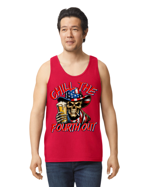 Chill The Fourth Out Patriotic Skull Men’s Tank