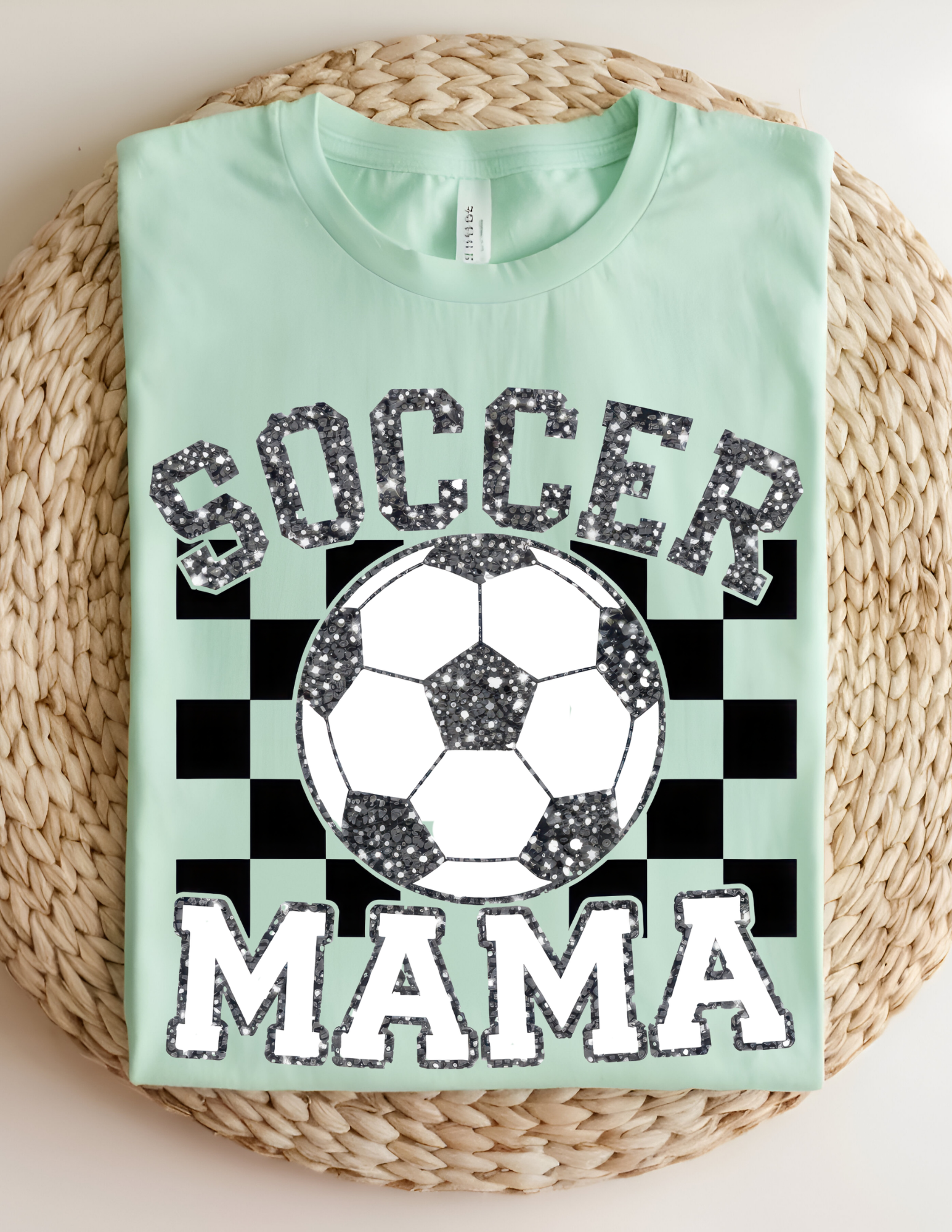 Soccer Mama Glitter Checkered Tee