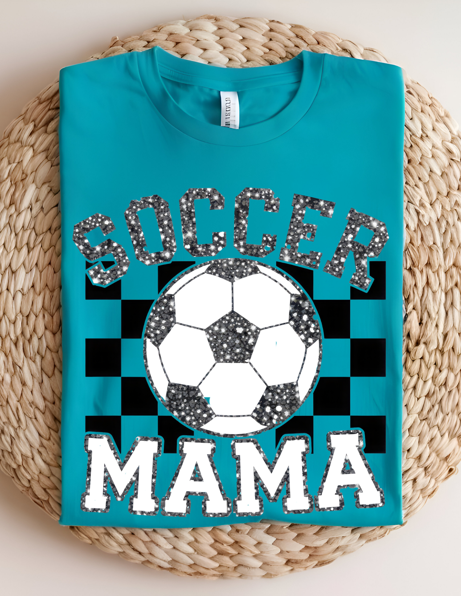 Soccer Mama Glitter Checkered Tee