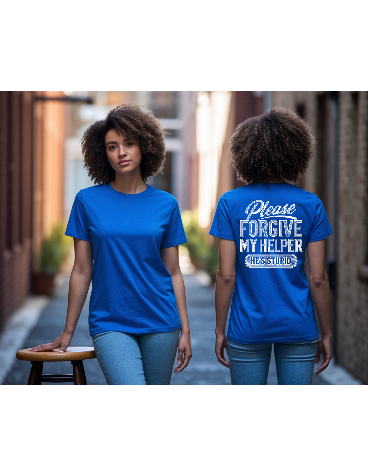 Please Forgive My Helper Funny Back Print Tee