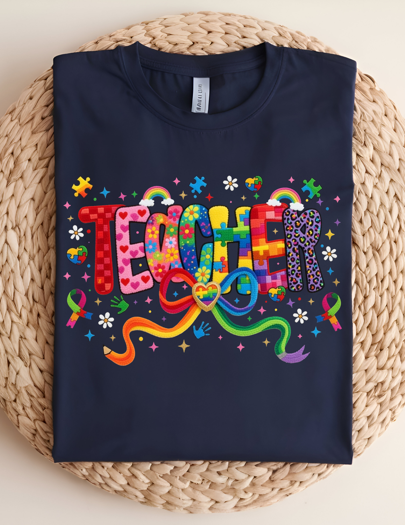 Autism Teacher Rainbow Support Graphic Tee