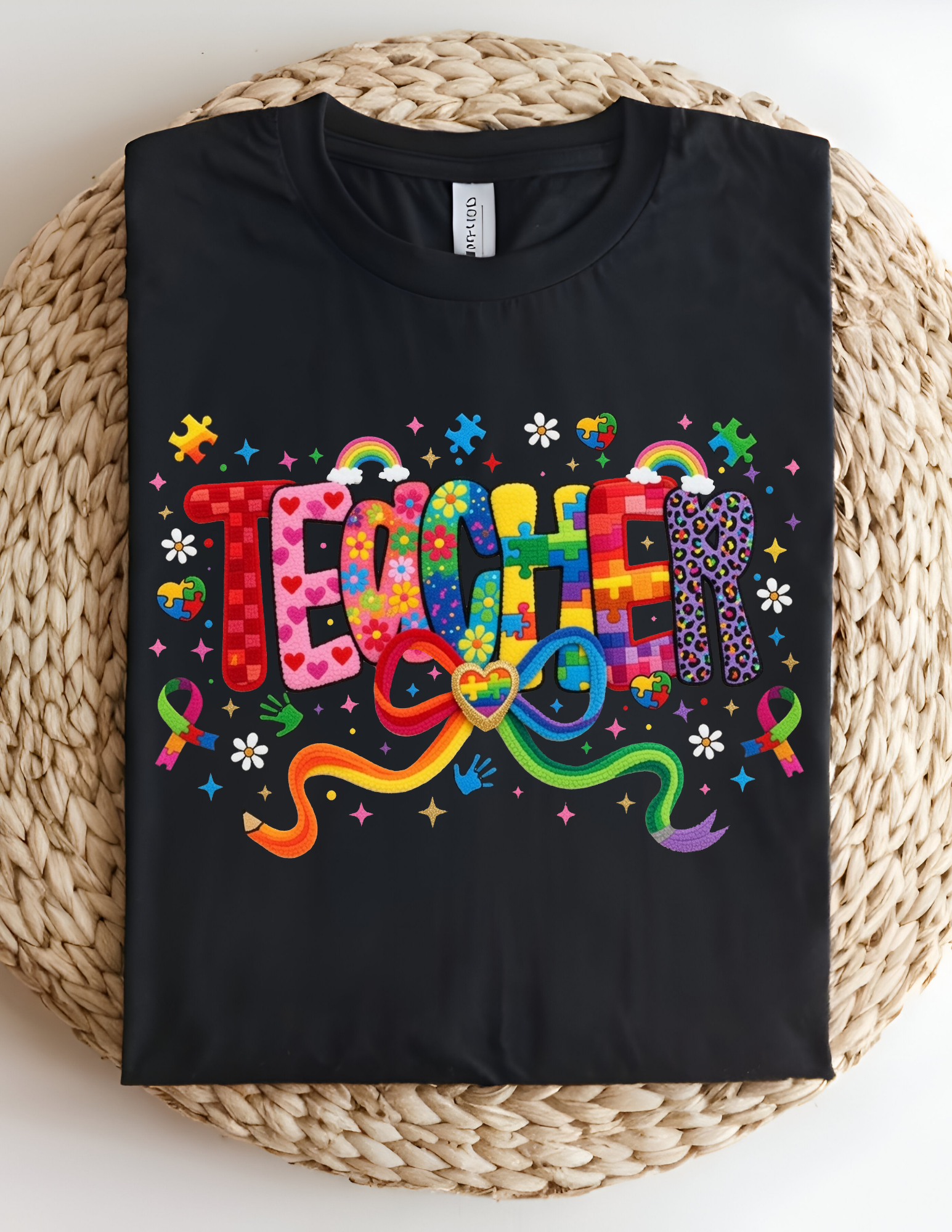 Autism Teacher Rainbow Support Graphic Tee