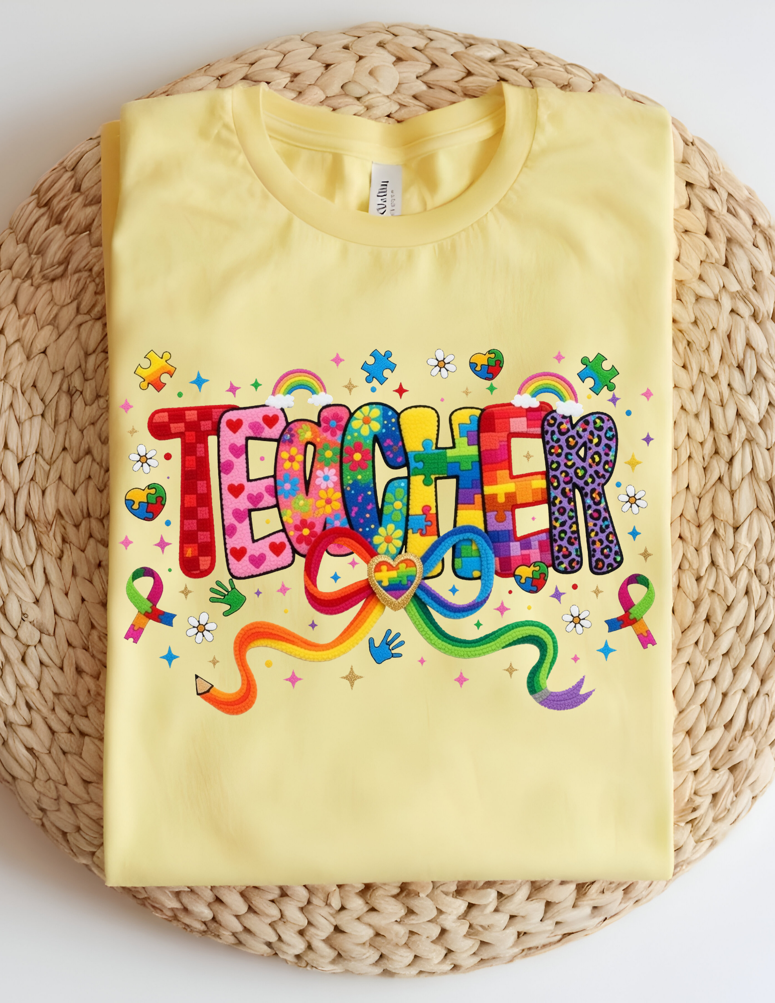 Autism Teacher Rainbow Support Graphic Tee