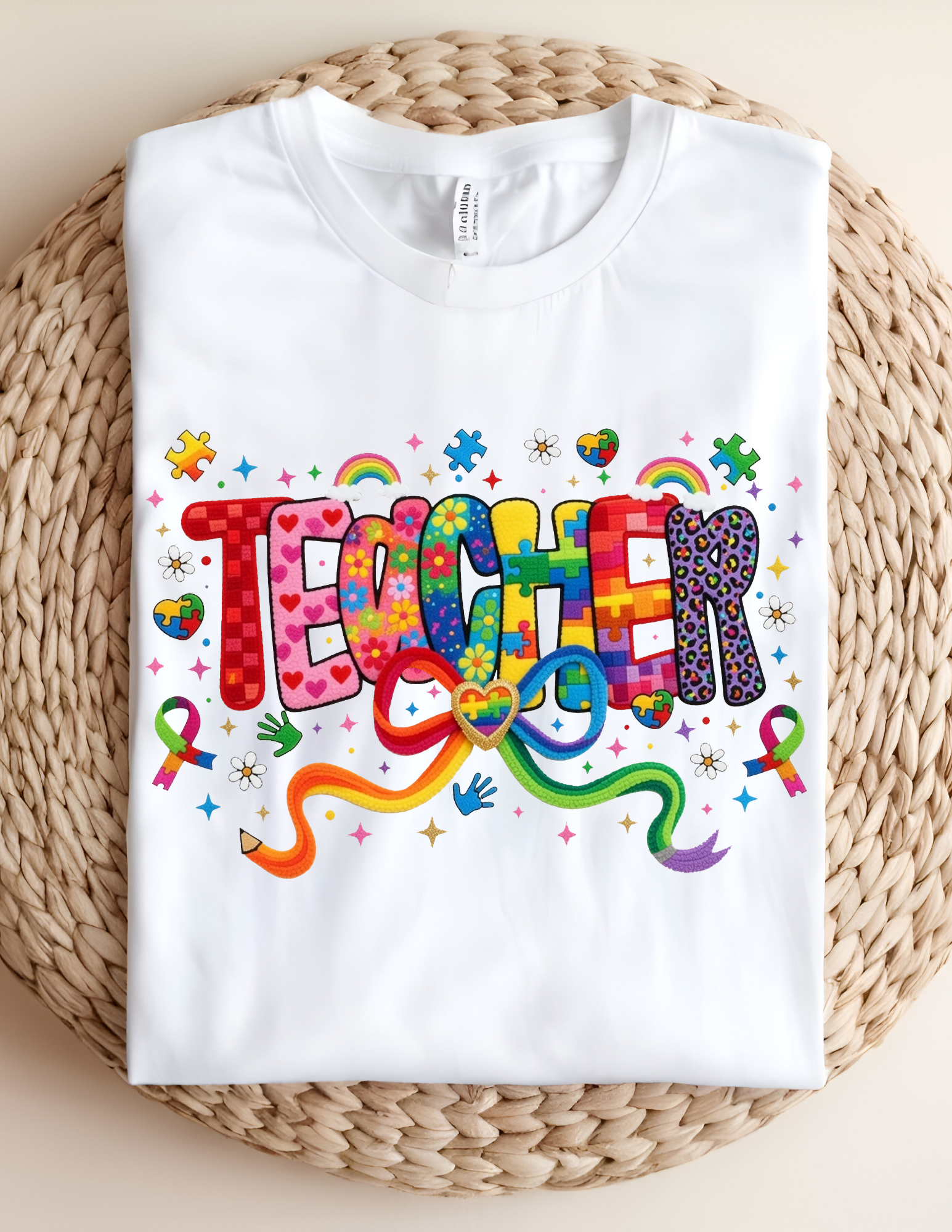 Autism Teacher Rainbow Support Graphic Tee