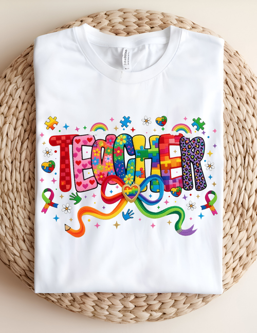Autism Teacher Rainbow Support Graphic Tee