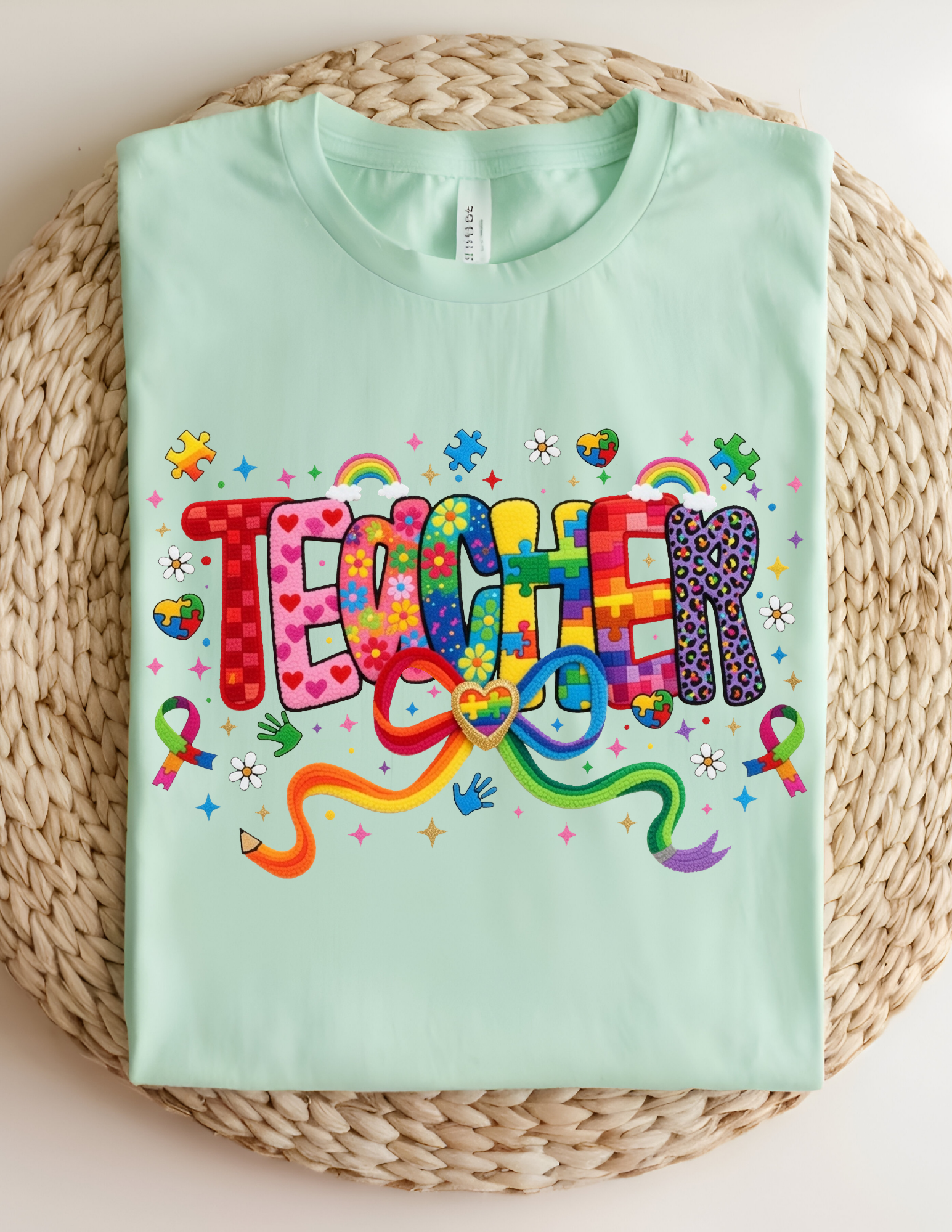 Autism Teacher Rainbow Support Graphic Tee
