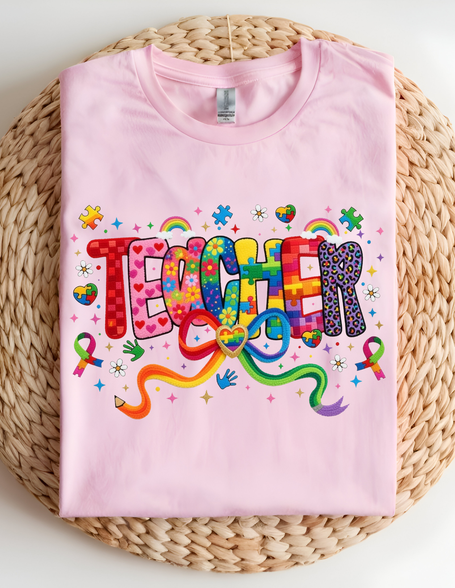 Autism Teacher Rainbow Support Graphic Tee
