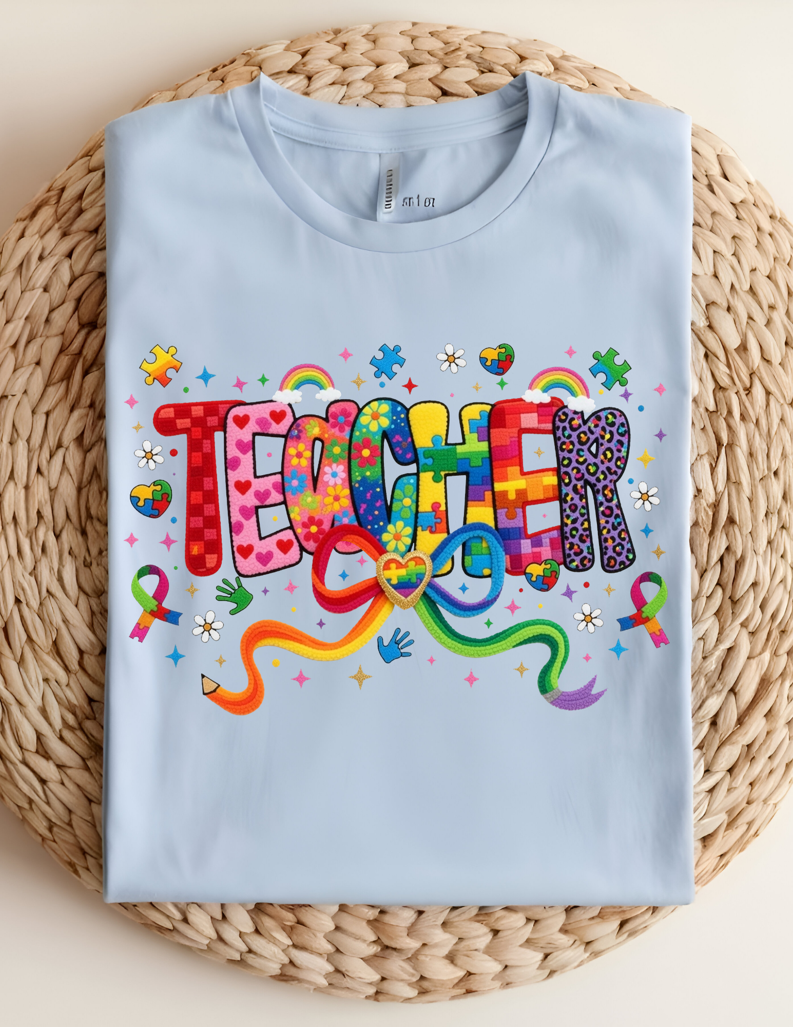 Autism Teacher Rainbow Support Graphic Tee